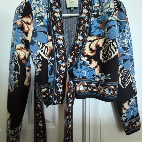 Blue Floral Wrap-Style Women's Sweater - Picture 4 of 5